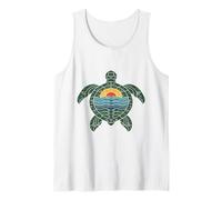 Sea Turtle Retro Sunset Distressed Ocean Waves Beach Tank Top
