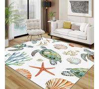 Sea Turtle Rug - Coastal Ocean Animal Nautical Small Rugs for Bedroom 50x80, Shell Starfish Coral Floor Mat Soft Washable Non Slip Indoor Mats, Sea Turtle Home Decor
