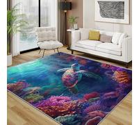 Sea Turtle Rug - Colourful Underwater Coral Small Rugs for Bedroom 60x90, Ocean Animal Floor Mat Soft Washable Non Slip Indoor Mats, Sea Turtle Room Decor