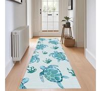 Sea Turtle Rugs for Bedroom, 60x300cm, Marine Animals Green Sea Turtles Seaweed Ocean Themed Runner Rug, Non Slip Foldable Summer Home Decor Floor Mat for Kitchen Bathroom