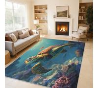 Sea Turtle Rugs for Living Room Bedroom, Underwater World Area Rugs Large 100x150 cm, Washable Non Slip Pattern Carpet Home Decor C&J43