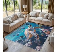 Sea Turtle Rugs Living Room Marine Animal Underwater World Area Rugs for Bedroom 160 x 230, Printed Anti Slip Washable Short Pile Carpet for Kitchen Home Decor C-N3