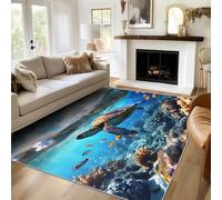 Sea Turtle Rugs Living Room Underwater World Marine Life Area Rugs for Bedroom 120 x 120, Printed Anti Slip Washable Short Pile Carpet for Kitchen Home Decor C-N8