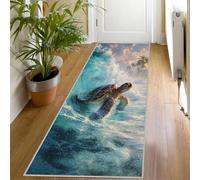 Sea Turtle Runner Rug 60x220 cm, Nautical Ocean Wave Hallway Runner Rug, Blue Washable Non Slip Long Carpet, Floor Mat, Kitchen Bedroom Living Room Hall Entrance Decor （BU283）