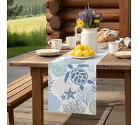 Sea Turtle Shell Conch Starfish Table Runner 36 Inches Long,Table Runners Kitchen Dining Tables Decoration Blue Teal Marine Life Tables Runner for Home Party Wedding Dresser Scarf