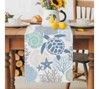 Sea Turtle Shell Conch Starfish Table Runner 72 Inches Long,Table Runners Kitchen Dining Tables Decoration for Home Party Decor, Blue Teal Marine Life Tables Runner Wedding Dresser Scarf