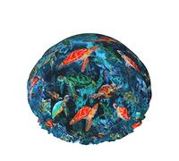 Sea Turtle Shower Cap For Women Adjustable Double WaterproofBathing Bath Cap Hair Protection Reusable Ladies Spa Salon Shower Hat