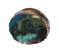Sea Turtle Shower Cap for Women Men, Adjustable Reusable Shower Bonnet Double Layer Waterproof Bath Caps, EVA Lining, Elastic Band Hair Cap for All Hair Lengths