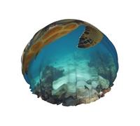Sea Turtle Shower Cap for Women Men Large Waterproof Shower Bonnet Elastic Band Bathing Hair Hat Spa Salon Caps Double Layered Reusable Bath Caps for Long Hair, Braids