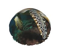 Sea Turtle Shower Cap for Women Reusable Waterproof Shower Bonnet Double Layer Large Bath Cap Washable Elastic Band Bath Hair Hat for Long Hair, Braids, Men