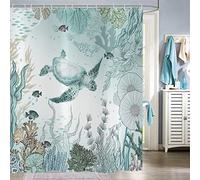 Sea Turtle Shower Curtain 180x220, Hnmdmyi Nautical Coastal Tropical Fish Coral Teal Ocean Themed Underwater Marine Life Bathroom Curtains Waterproof Polyester Fabric Washable Bath Curtains with Hooks