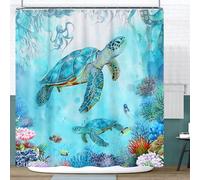 Sea Turtle Shower Curtain - Blue Ocean Underwater Marine Life With Octopus, Fish, Coral - Coastal Nautical Bathroom Decor - Hooks Included 72"X72" Blue