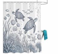 Sea Turtle Shower Curtain for Bathroom, Vintage Nautical Ocean Fish Coral Seashell Starfish Conch Waterproof Cloth Fabric Bathroom Accessories Set with 12 Rust Proof Plastic Hooks, 72” x 96”