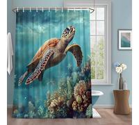 Sea Turtle Shower Curtain with 12 Hooks Nautical Turquoise Ocean Underwear Coral Retro Waterproof Fabric Shower Curtains Sets for Bathroom Bath Decorations, Machine Washable, 72"x72"