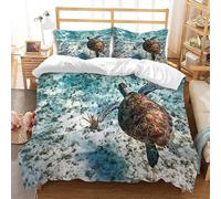 Sea Turtle Single Duvet Cover Set Marine Animals Bedding 135x200 3D Soft Comfort Microfiber Quilt Cover with Zipper Closure and 2 Pillowcases for Kids Teenager F.960