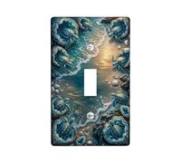 Sea Turtle Single Light Switch Cover Plate, Ocean Natural Shell Waves Summer Turquoise Plastic Standard Size Toggle Light Switch Cover for New Apartment Home Bedroom Office Decor (Single)