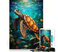 Sea Turtle Stained Glass 1000 Piece Jigsaw Puzzle for Teenagers Logic Toy Group Play Precision Cut Thoughtful Gift (38x52cm)