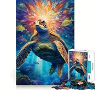 Sea Turtle Stained Glass 1000 Piece Jigsaw Puzzles for Adults Jigsaw Think Toy Home Enjoy Fine Cut Santa Wish Gift (38x26cm)