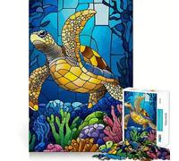 Sea Turtle Stained Glass 1000 Piece Jigsaw Puzzles for Teenagers Mind Challenge Toy Quiet Hobby Precise Cut Seasonal Gift (38x26cm)
