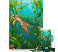Sea Turtle Stained Glass Illustration Jigsaw Puzzles 1000 Pieces for Adults Brain Skill Stress Release Exact Edge Wall Art Decor (38x26cm)
