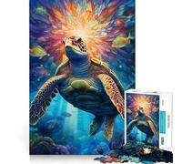 Sea Turtle Stained Glass Jigsaw Puzzle 1000 Piece for Teenagers Logic Train Toy Light Relax Smooth Cut Wall Art Decor (50x75cm)