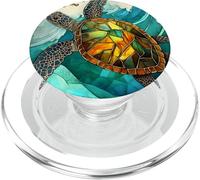 Sea Turtle, Stained Glass Style, Marine Animal in Ocean PopSockets PopGrip for MagSafe