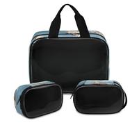 Sea Turtle Starfish Fish Algae Makeup Bag for Women Men, Sea Translucent Cosmetic Bag Wash Pouch Shower Bag 3 Pcs Travel Toiletry Toiletries Cosmetic Organizer