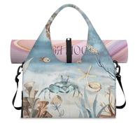 Sea Turtle Starfish Fish Algae Sports Duffel Bag for Women Men Sea Weekend Overnight Bag with Shoe Compartment Shoulder Tote Luggage Bag for Yoga Gym Travel