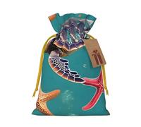 Sea Turtle Starfish patterns Print Birthday Gifts Wrap Bag Unique Drawstring Gifts Bag Canvas Bags for Party Wedding Present,1 Piece S