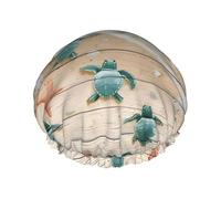 Sea Turtle Starfish Print Shower Cap - Reusable, Double Layer, Hotel Travel Essentials, Salon Shower Hat Accessories L