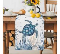 Sea Turtle Starfish Shell Seaweed Table Runner 70 Inches Long,Table Runners Kitchen Dining Tables Decoration for Home Party Decor, Blue Ocean Marine Life Tables Runner Wedding Dresser Scarf