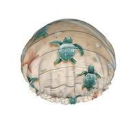 Sea Turtle Starfish Shower Caps For Women, Elastic And Reusable Bath Caps, Double Waterproof Layers Shower Cap, Bathing Shower Caps
