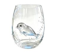 Sea Turtle Stemless Wine Glass,Unique Ocean Themed Glassware,Artisanal Blue Ringed Octopus Drinking Glass 12 Oz Borosilicate Tumbler,Drinking Glass Cup with Cute Animal Figurine (R)