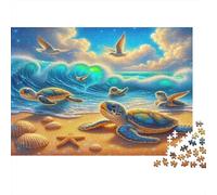 Sea Turtle Sturdy Cardboard Classic Jigsaw Puzzle Turtles in Ocean Waves Hard Difficult Game for Adults Creativity Boost Relaxation Gift Giving Option 1000 Piece Jigsaw Puzzle 38x26cm/1000pcs