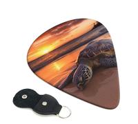Sea Turtle Sunset 6 Pack Guitar Picks With Holder, Personalized Guitar Plectrums Non-Slip Portable Ukulele Bass Picks 0.46mm For Acoustic Guitar Lovers Gifts