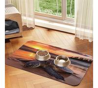 Sea Turtle Sunset Dog Food Mat, Absorbent Pet Feeding Mat for Food and Water Bowls Non-Slip Placement Pad for Floors Waterproof Quick Dry Water Dispenser Mat for Dogs Puppy Cats 12x18 Inch
