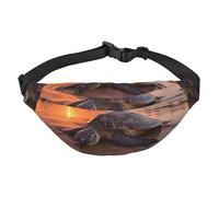 Sea turtle sunset Fanny Pack for Men Women Crossbody Waist Bag Everywhere Belt Bag Wallet Hip Bum Bag with Adjustable Strap Casual Chest Bag for Outdoor Hiking Cycling, Black, One Size