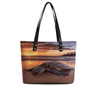 Sea Turtle Sunset Handbag for Women Leather Tote Bag Exquisite Satchel Bags Ladies Casual Work Handbag Bucket Purse Fashion Top Handle Bag Large Capacity Weekender Hobo Bags