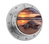 Sea Turtle Sunset Kitchen Timer - Mechanical Visual Timer, Stainless Steel Digital Timers with Magnetic Base Egg Timers for Hard Boiled Eggs 60-Minute Countdown Kitchen Clock for Cooking