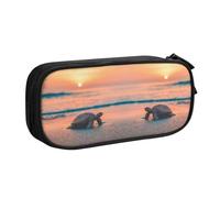 Sea Turtle Sunset Large Capacity Double Layer Pencil Case For Students,Customizable Full Print Polyester Fabric Organizer-School, Office, Travel Makeup Pouch