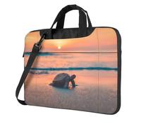 sea turtle sunset Patterned 14 inch portable laptop bag with shoulder strap, can be worn as a crossbody bag