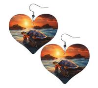sea turtle sunset Prints Leather Heart earrings Pendant Stylish and beautiful Lightweight Dangle for Women Girls