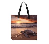 Sea Turtle Sunset PU Leather Tote Bag for Women Work Large Capacity Shoulder Bag Top Handle Purses And Handbags