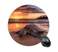 Sea Turtle Sunset Round Mouse Pad, Non-Slip Rubber Base Waterproof Washable, Computer Mouse Mat for Office Gaming Studying, Premium-Textured Durable Portable Circle Mousepad for Desktop PC Notebook