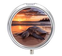 Sea Turtle Sunset Small Pill Box 3 Grids Travel Pill Case Portable Daily Pill Organizer with Anti-Mixing Design Easy to Retrieve Meds for Medication, Vitamin, Supplements