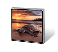 Sea Turtle Sunset Square Lapel Pin Printed Aluminum Alloy Memorial Pins Cute Funny Square Brooch Personalized Lapel Badge for Coats Suit Jackets And Wedding Gift