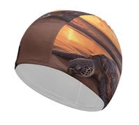 Sea Turtle Sunset Swim Cap Unisex Adult Swimming Cap Non Slip Pool Hat Comfortable Durable Easy to Put On and Off Waterproof Swim Hat Keep Hair Dry