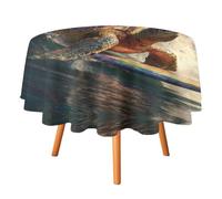 Sea Turtle Surfing Ocean Round Tablecloth Durable Table Cover 50in | Polyester,Waterproof Tablecloth,Washable Table Cover for Dining Outdoor Party Picnic