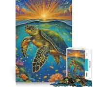 Sea Turtle Swimming at Sunset Painting 1000 Pieces Jigsaw Puzzles for Teenagers Solid Logic Toy Peaceful Fun Precision Cut Amazing Present (50x75cm)