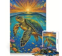 Sea Turtle Swimming at Sunset Painting Jigsaw Puzzles 1000 Piece for Adults Think Smart Toy Together Fun Accurate Cut Art Display (38x26cm)